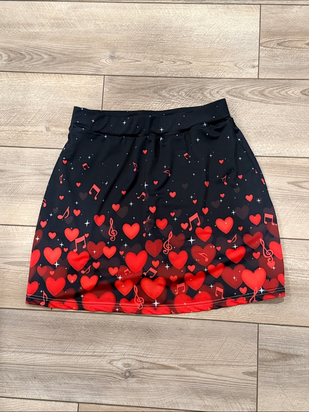 Black & Red Heart Print Skirt